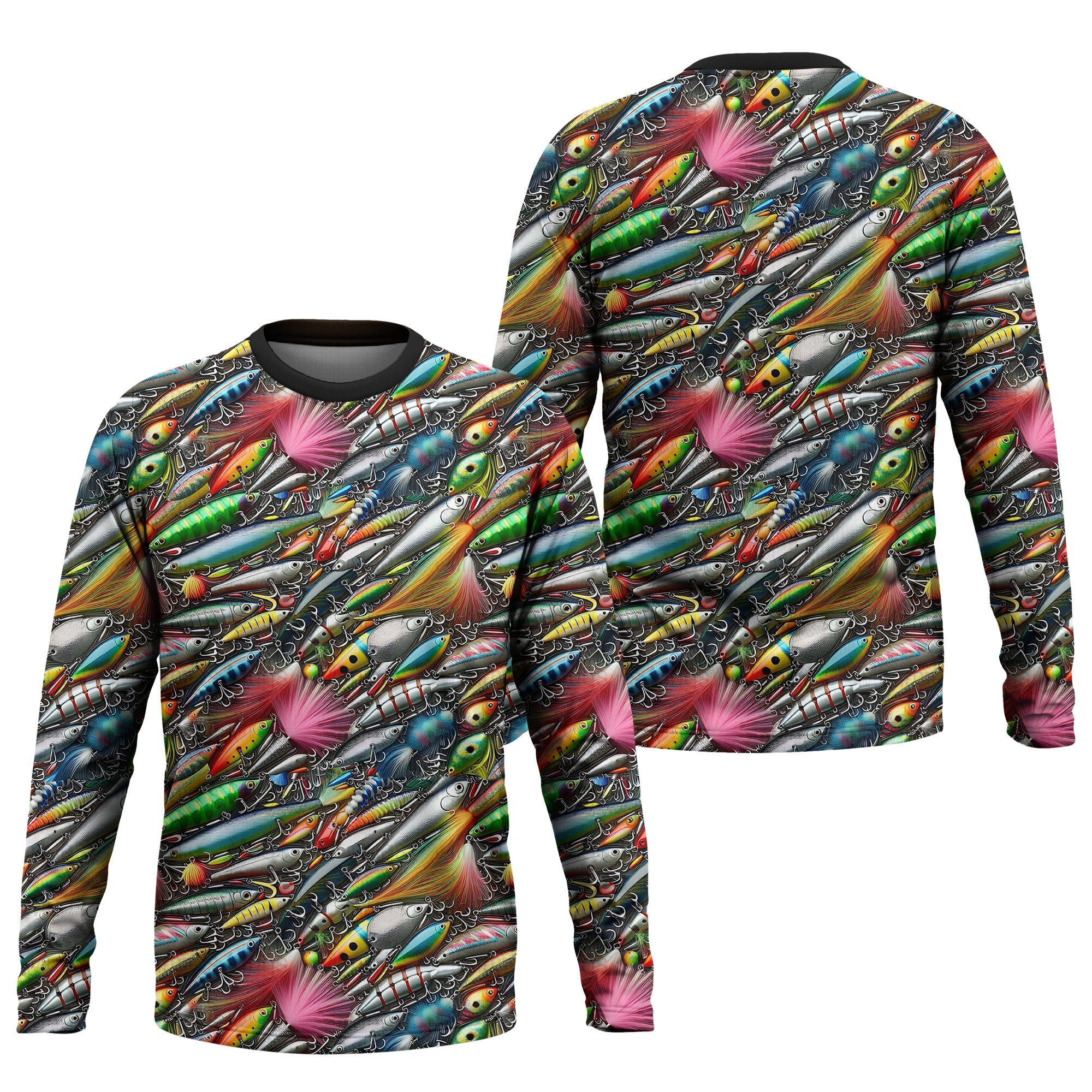 Colorful Fishing Lure SPF Shirts For Men, Long Sleeve Fishing Shirts, Hooded Sun Shirt, Mens Casual Shirts