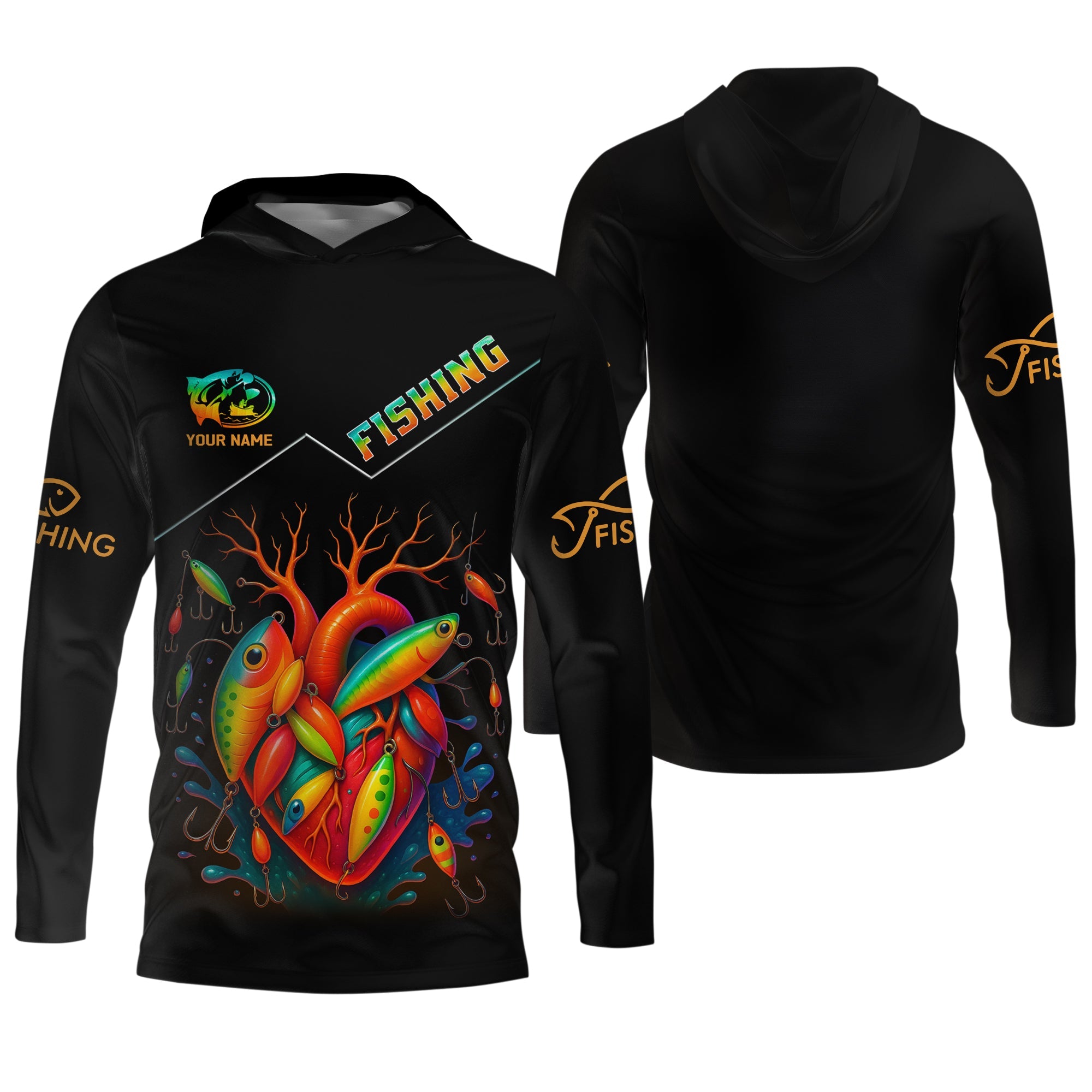 Colorful Fishing Lure UV Shirts For Men, Breathable Long Sleeve Shirt, Hooded Sun Shirt, Mens Casual Shirts