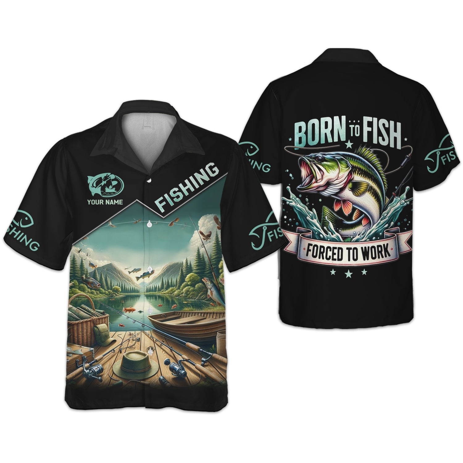 Born To Fish Forced To Work Funny Fishing Shirts, UV Protection Shirt, Long Sleeve Fishing Shirts, Mens Casual Shirts