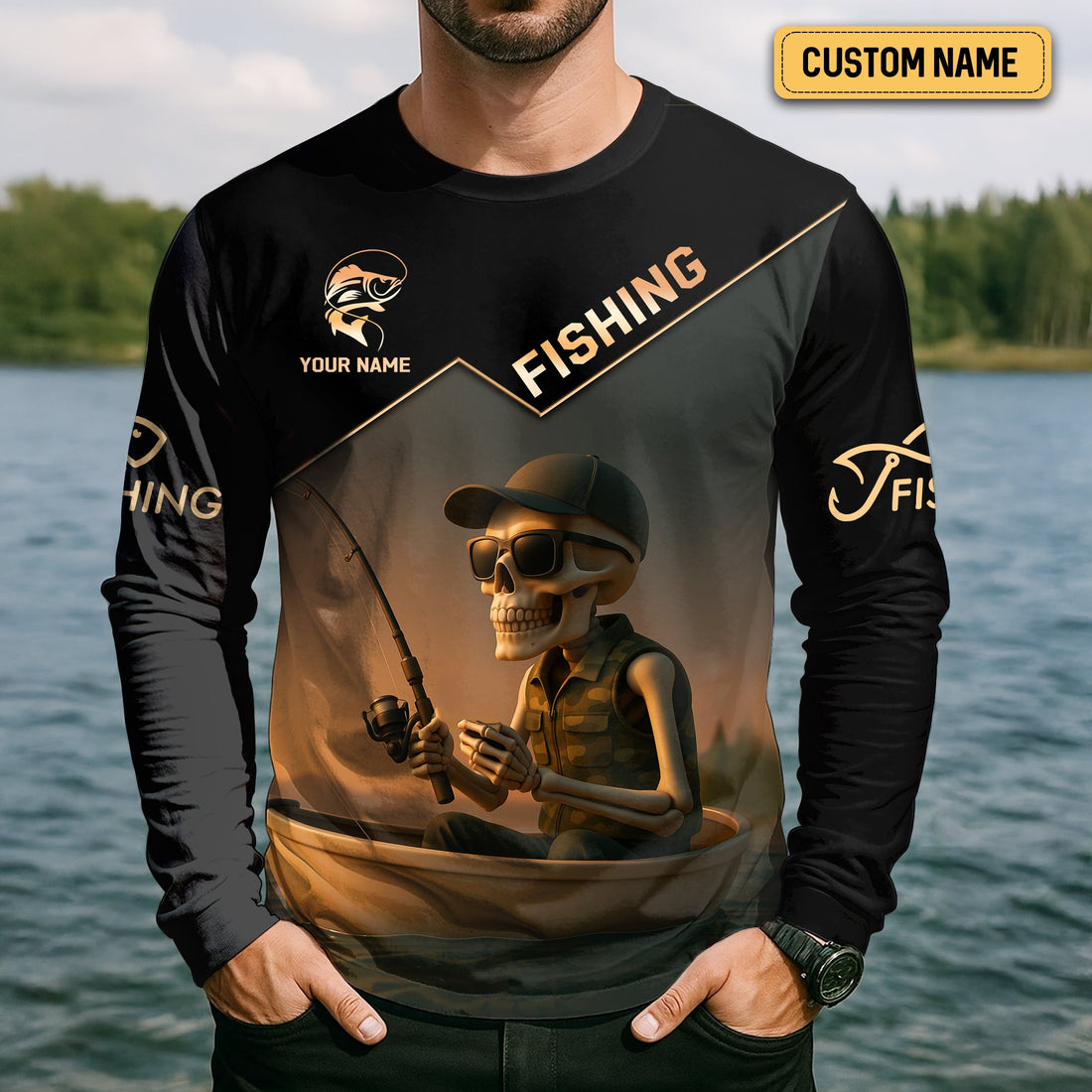 WTF Where's The Fish, Funny Skeleton Shirts, Fishing UV Shirts, Gag Gifts For Men, Mens Casual Shirts