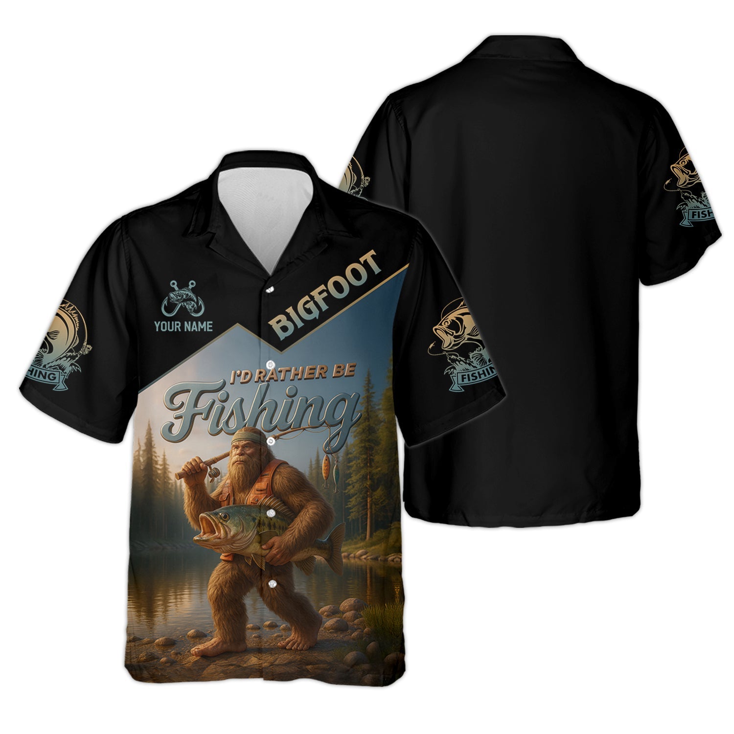 I'd Rather Be Fishing, Bigfoot Fishing UPF Shirts, Funny Men Fishing Shirt, Long Sleeve Fishing Shirts