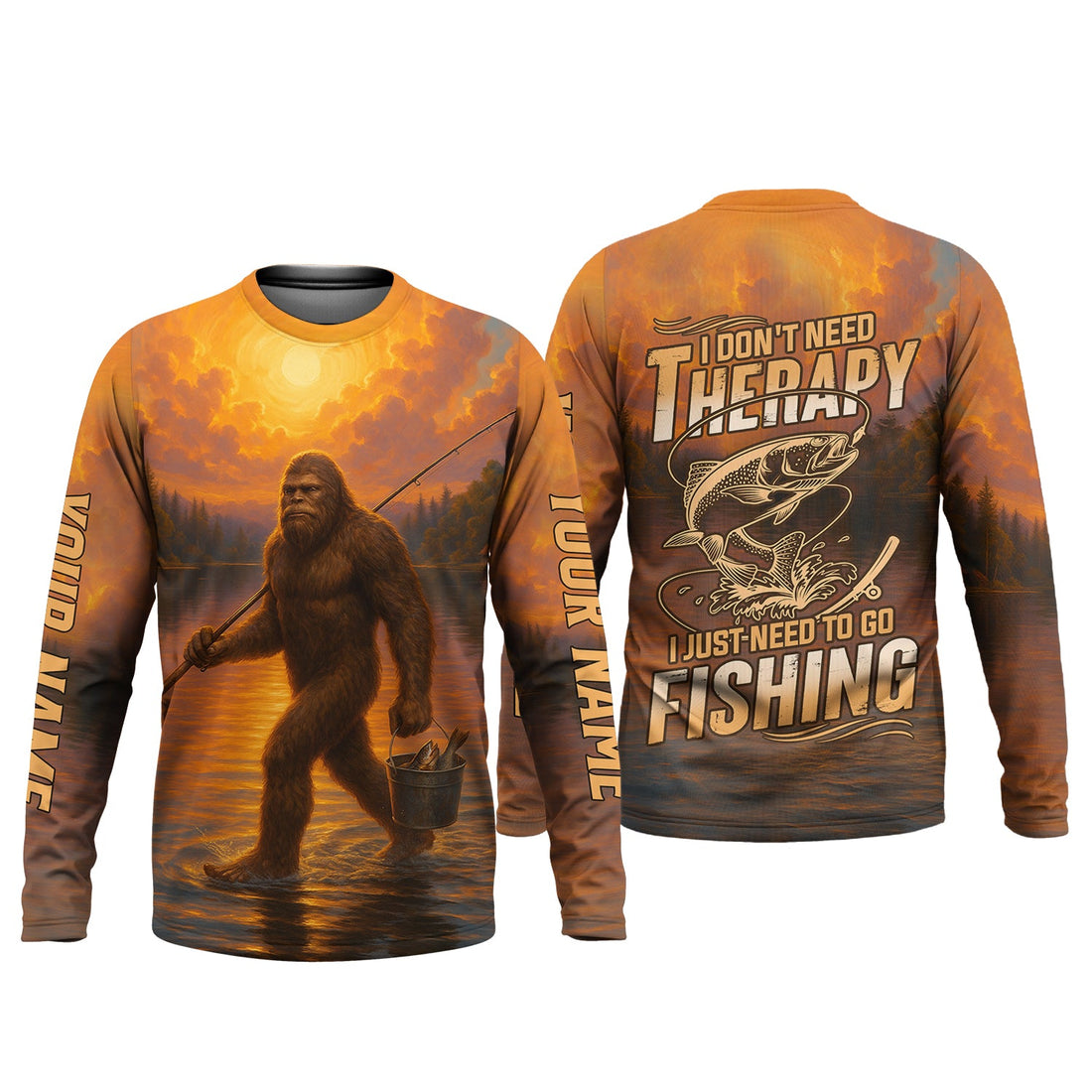 Bigfoot Fishing Shirt, Fishing Therapy SPF Shirts For Men, Fishing UPF Shirts, Funny Fishing Shirt
