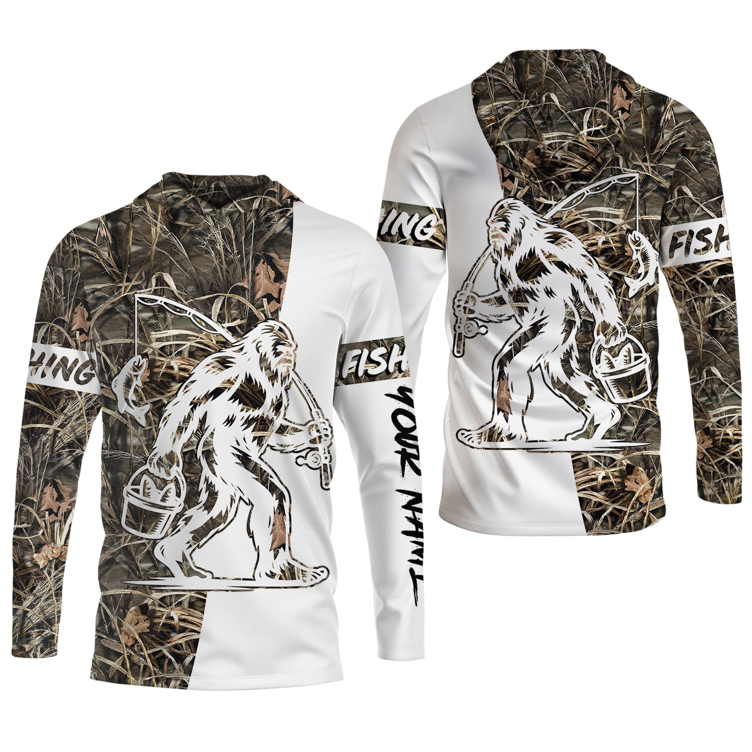 Sasquatch Fishing SPF Long Sleeve Shirts, Funny Fishing Shirt, Fishing Gifts For Men, Men's Fishing Shirt