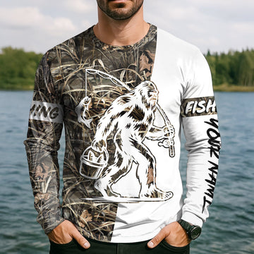 Sasquatch Fishing SPF Long Sleeve Shirts, Funny Fishing Shirt, Fishing Gifts For Men, Men's Fishing Shirt