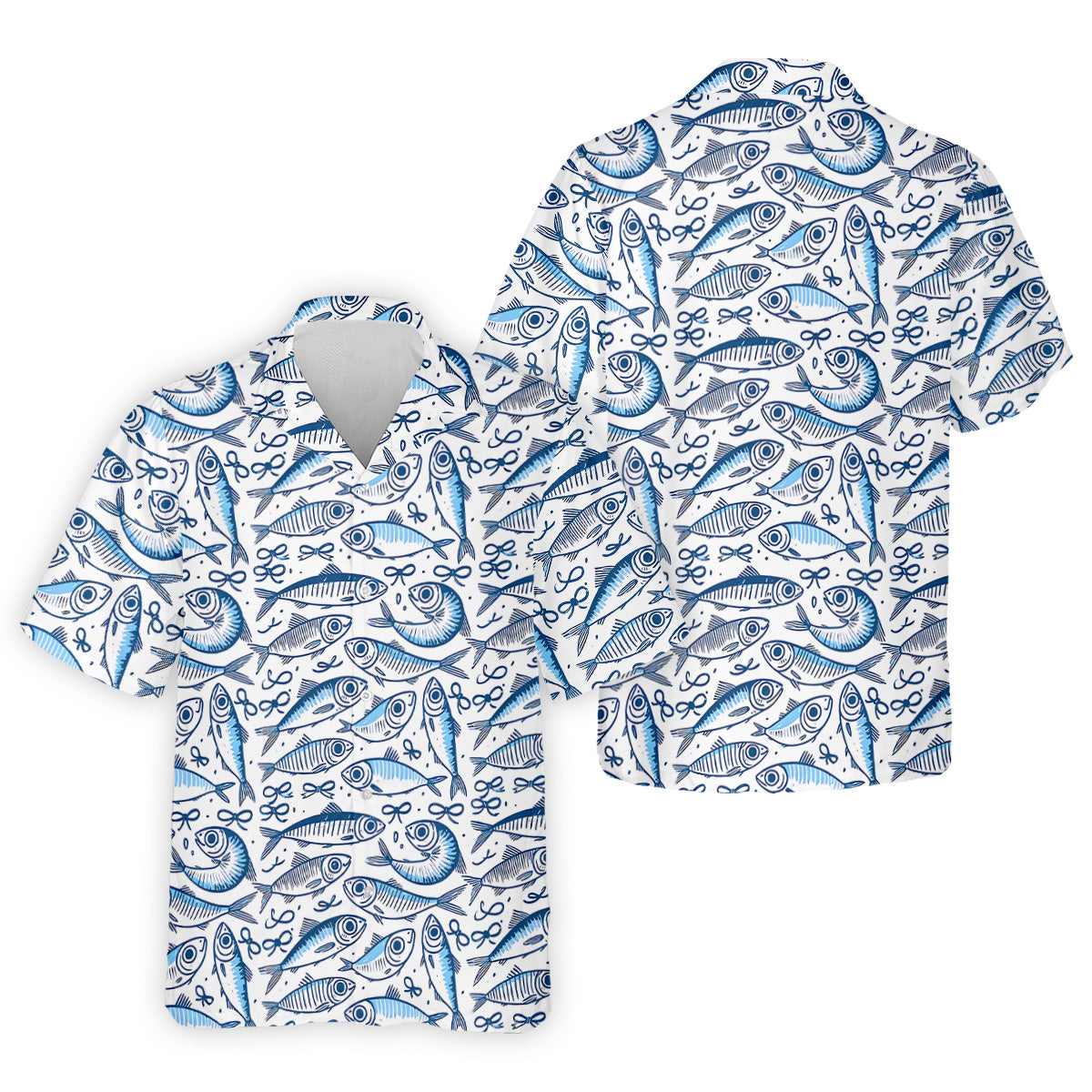 Navy Fish Pattern Fishing UPF Shirts, Female Fishing Shirts, SPF Long Sleeve Shirts Womens