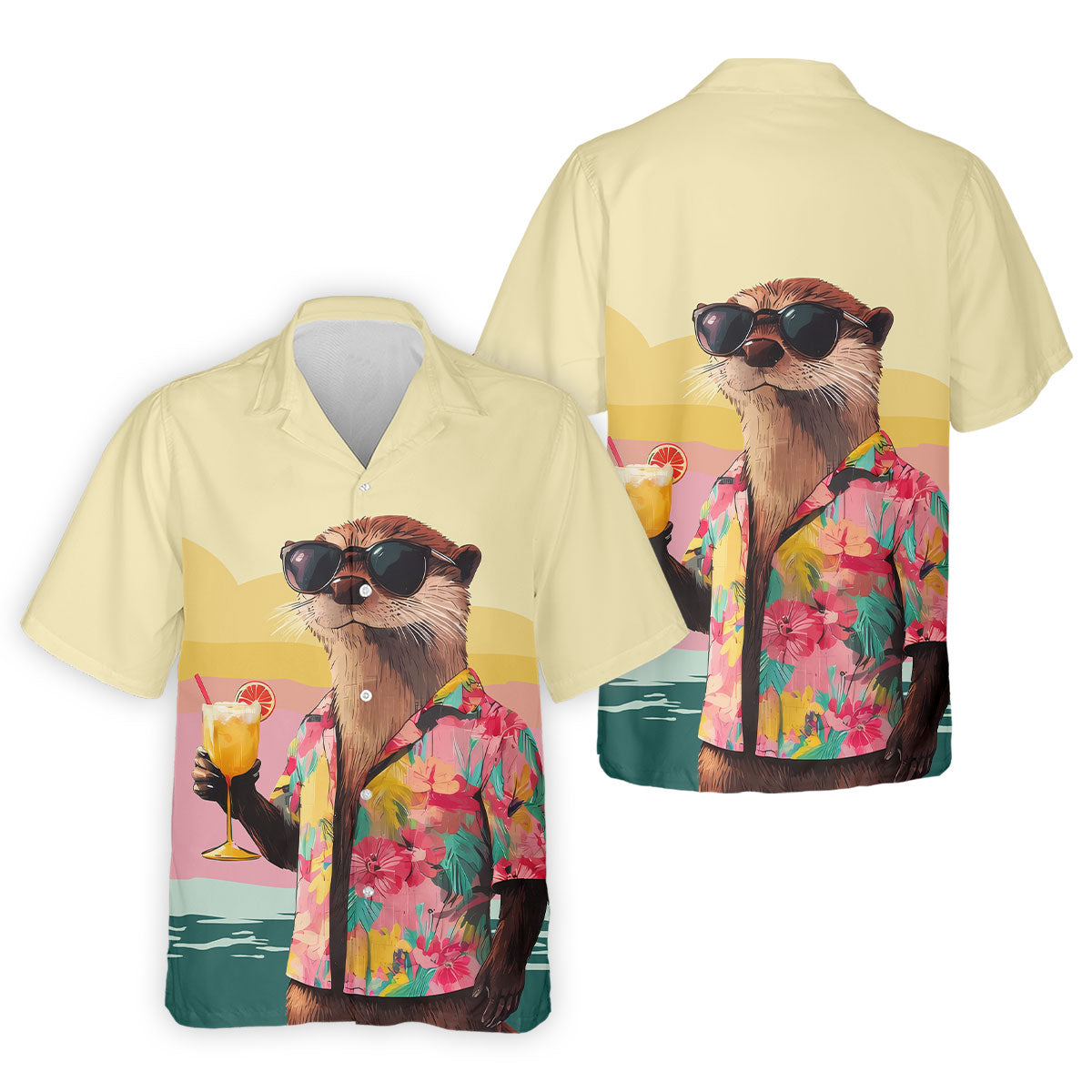 Funny Otter Tropical Theme Hawaiian Golf Shirt, Polo Shirts For Men, Golfing Apparel