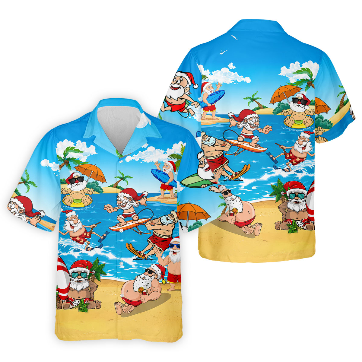 Santa Claus Summer Beach Party Golf Shirt, Mens Golf Polo, Printed Golf Shirts