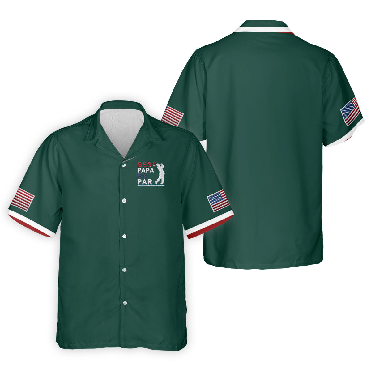 Green Best Papa By Par Embroidered Golf Polo Shirt, Golf Shirts For Men, Printed Golf Shirts