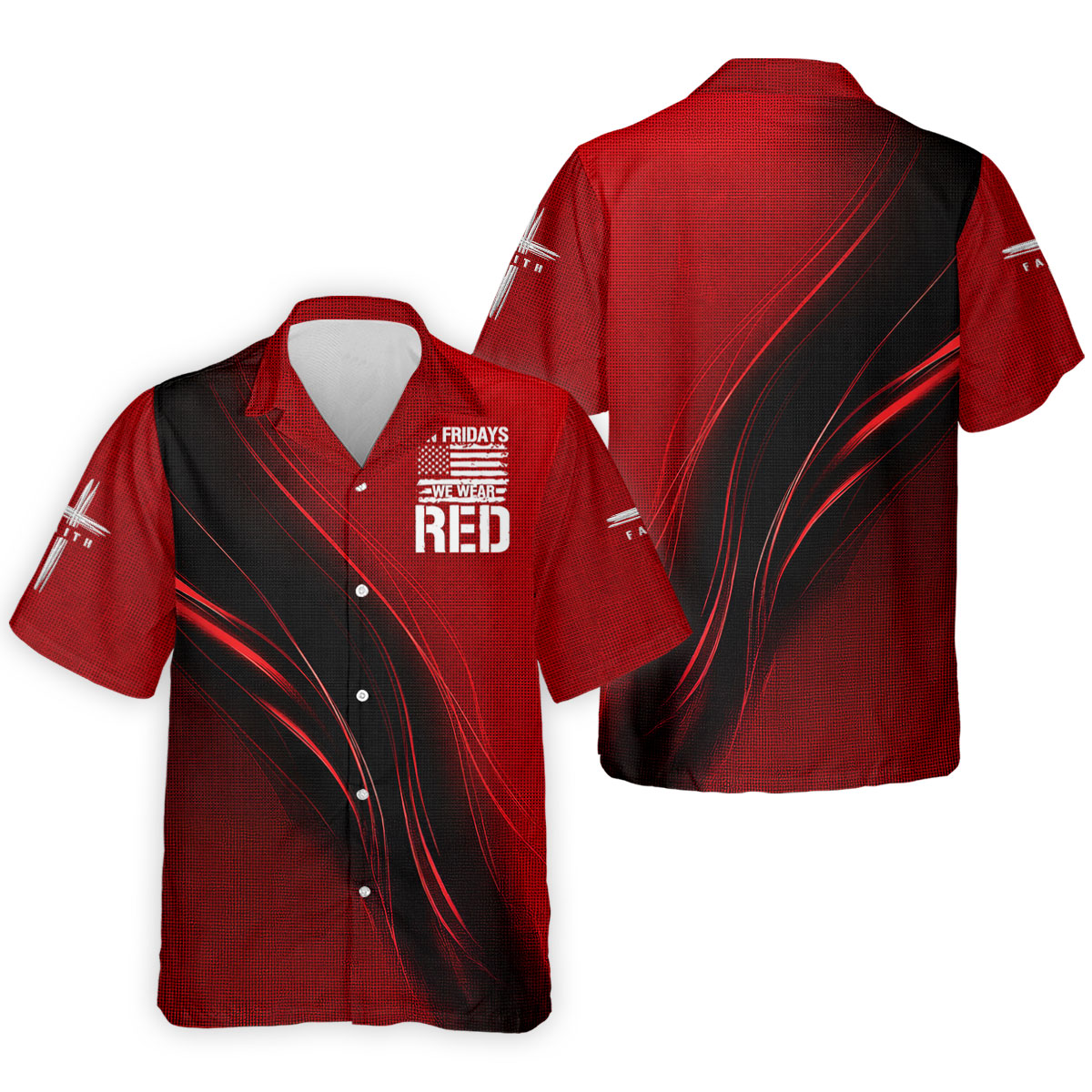 On Friday We Wear Red Faith Cross Red Black Gradient Patriotic Golf Shirt, 250 Years Polo Shirts For Men