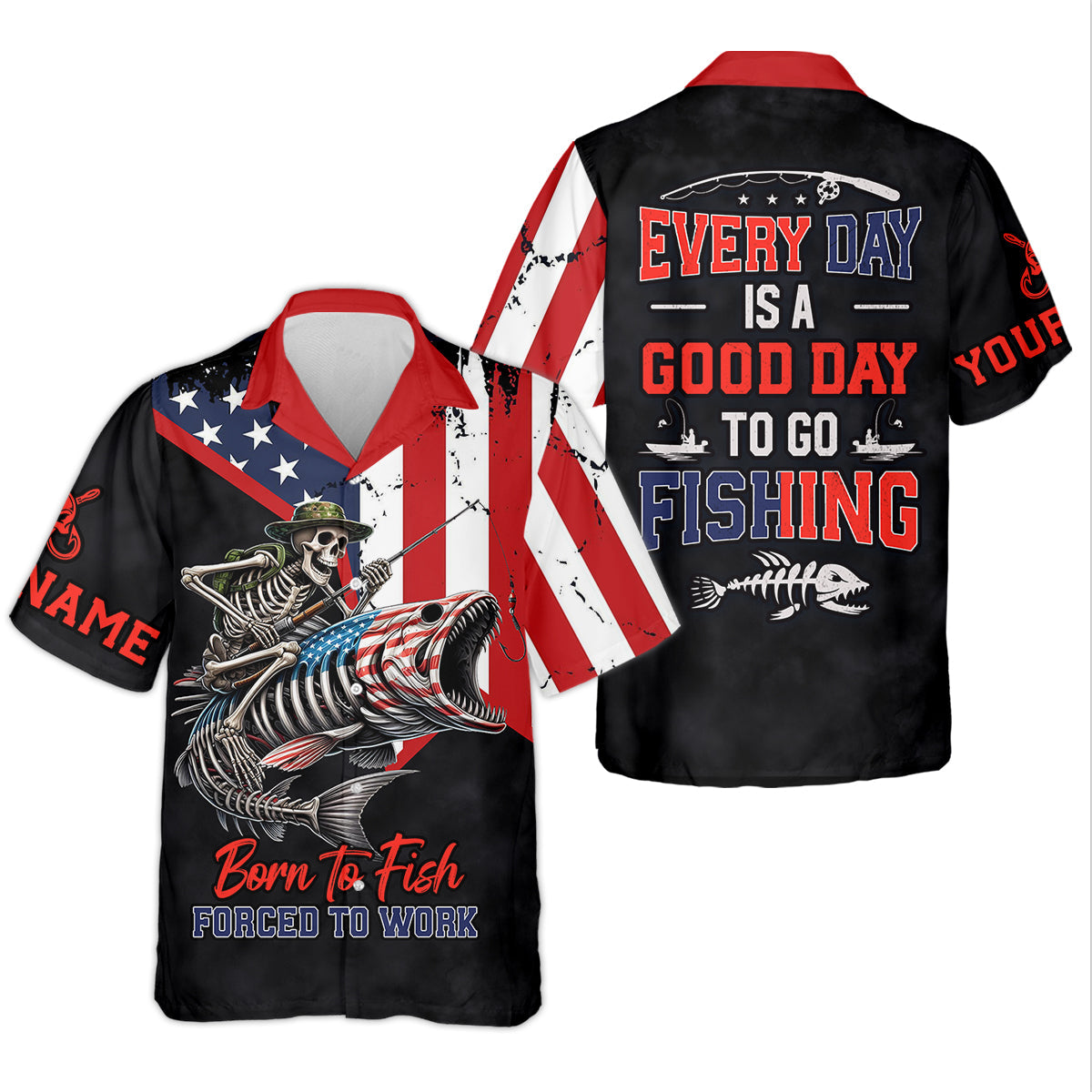 Born To Fish Forced To Work USA Fishing Shirt, Funny Fishing UPF Shirts, Personalized Fishing Shirts For Men