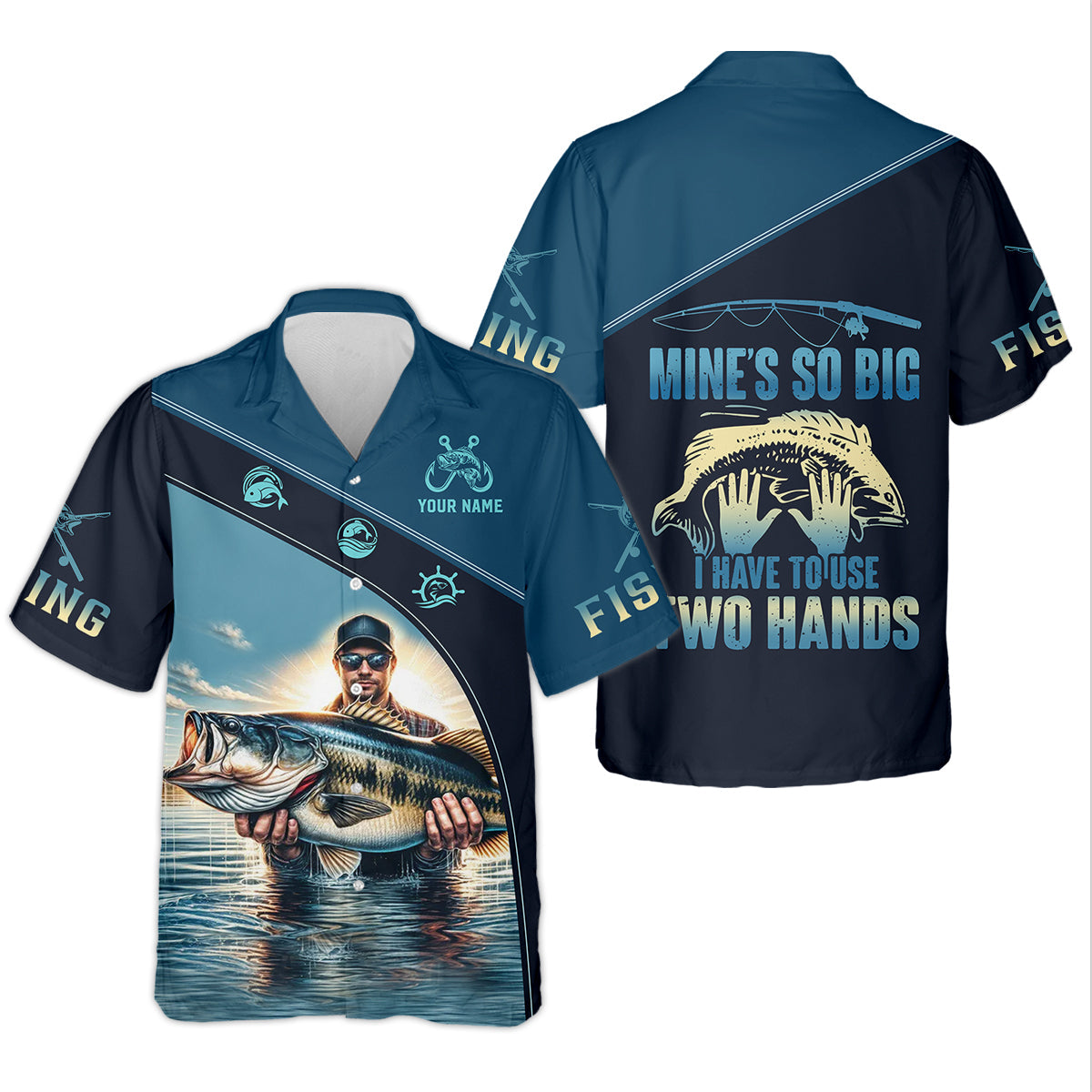 Mine's So Big I Have To Use Two Hands Funny Fishing Shirt, SPF Shirt For Men, Gift For Fisherman
