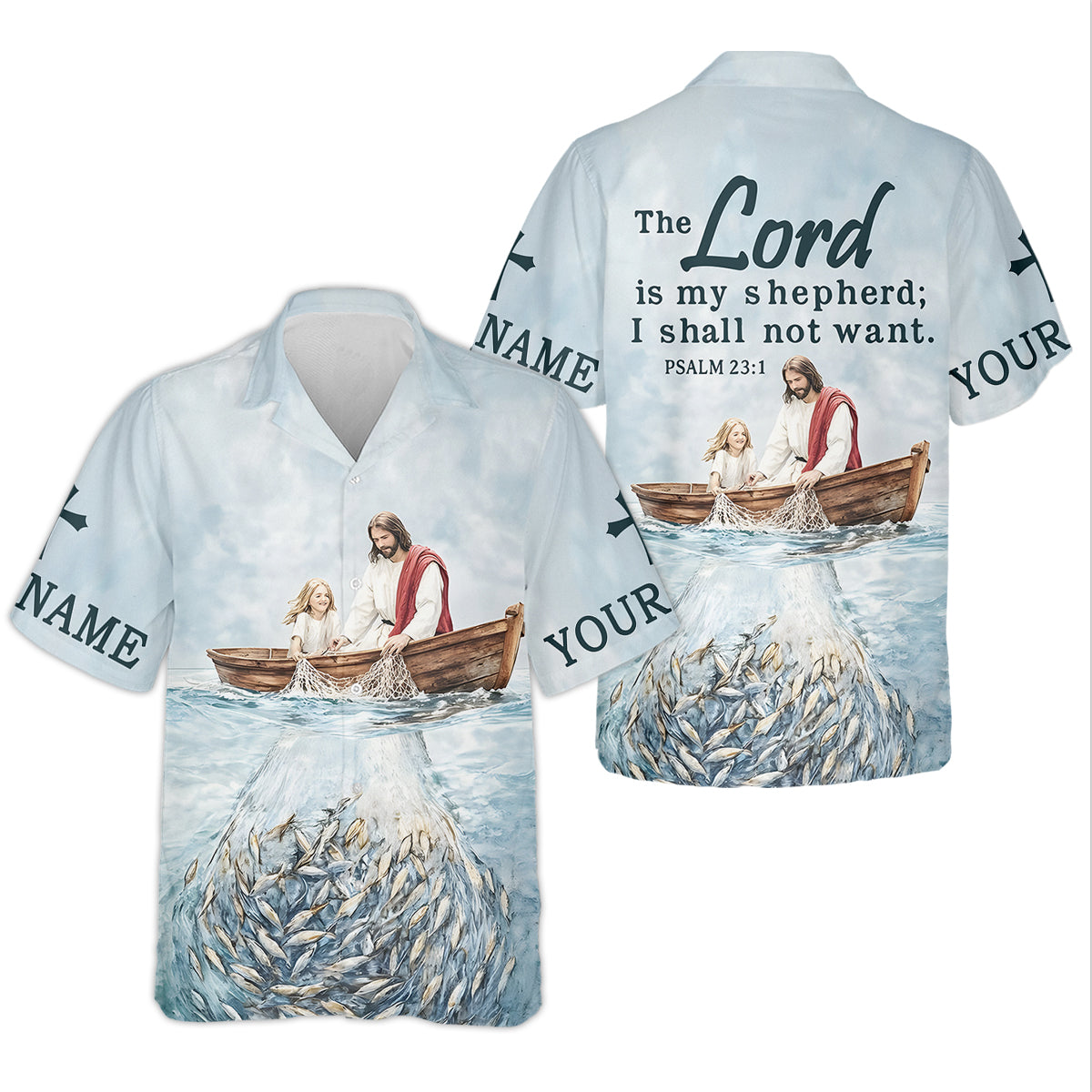 Jesus Catching Fish Bible Verse, Personalized Long Sleeve Shirt, Psalm 23 The Lord Is My Shepherd, Religious Gift for Men