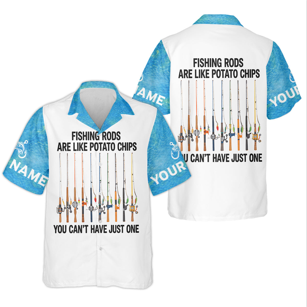 Fishing Rods Are Like Potato Chips Blue And White Funny Fishing Shirt, Fishing UPF Shirts, Fishing Shirts For Men