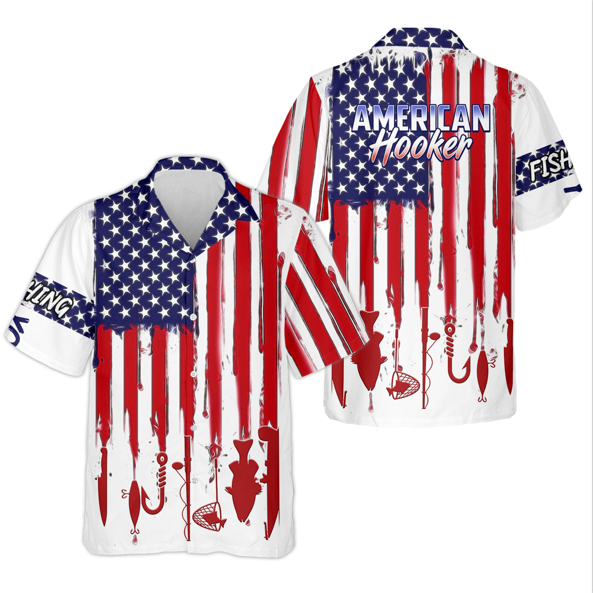American Hooker Hooded UPF Shirt, American Flag Fish Shirt, Long Sleeve Fishing Shirts, Mens Casual Shirts