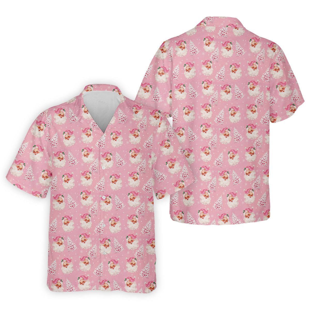 Pink Xmas Tree Santa Claus Pattern Christmas Golf Shirt, Polo Shirts For Men, Golf Gift For Men