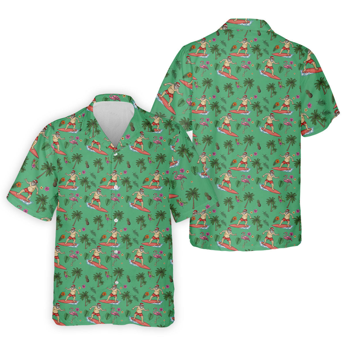 Santa Surfing Flamingo Tropical Golf Shirt, Christmas Golf Shirt, Golf Apparel For Men