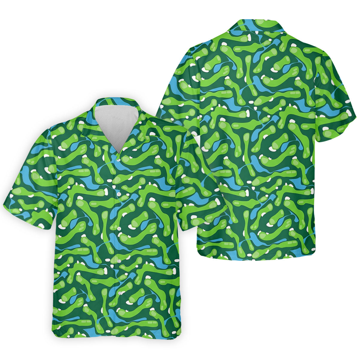 Golf Course Layout Golf Shirt, Fairway Water Hazard Pattern, Golf Shirt For Men