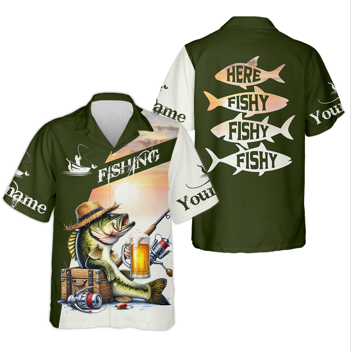 Here Fishy Fishy Funny Fishing Shirt, Fisherman Beer Shirt For Men, Custom Fishing Gift