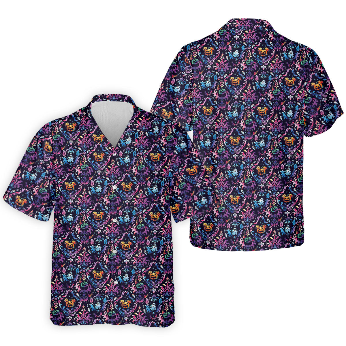Colorful Ghost Pumpkin Floral Halloween Polo Shirt, Mens Golf Polo, Printed Golf Shirts