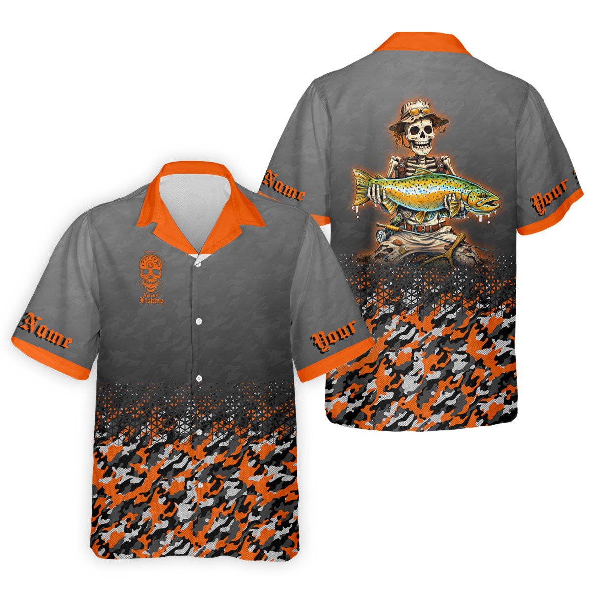 Skull Camo Personalized Fishing Shirt, Skeleton Angler, Skeleton Fisherman, Fishing Shirts For Men