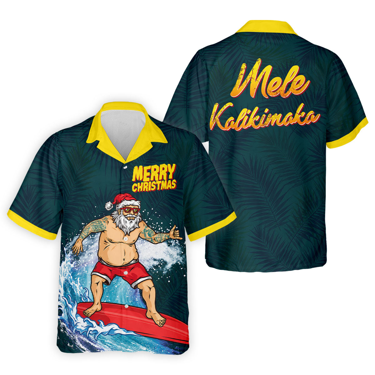 Surfing Santa Mele Kalikimaka Christmas Polo Shirt, Mens Golf Polo, Hawaiian Golf Shirt