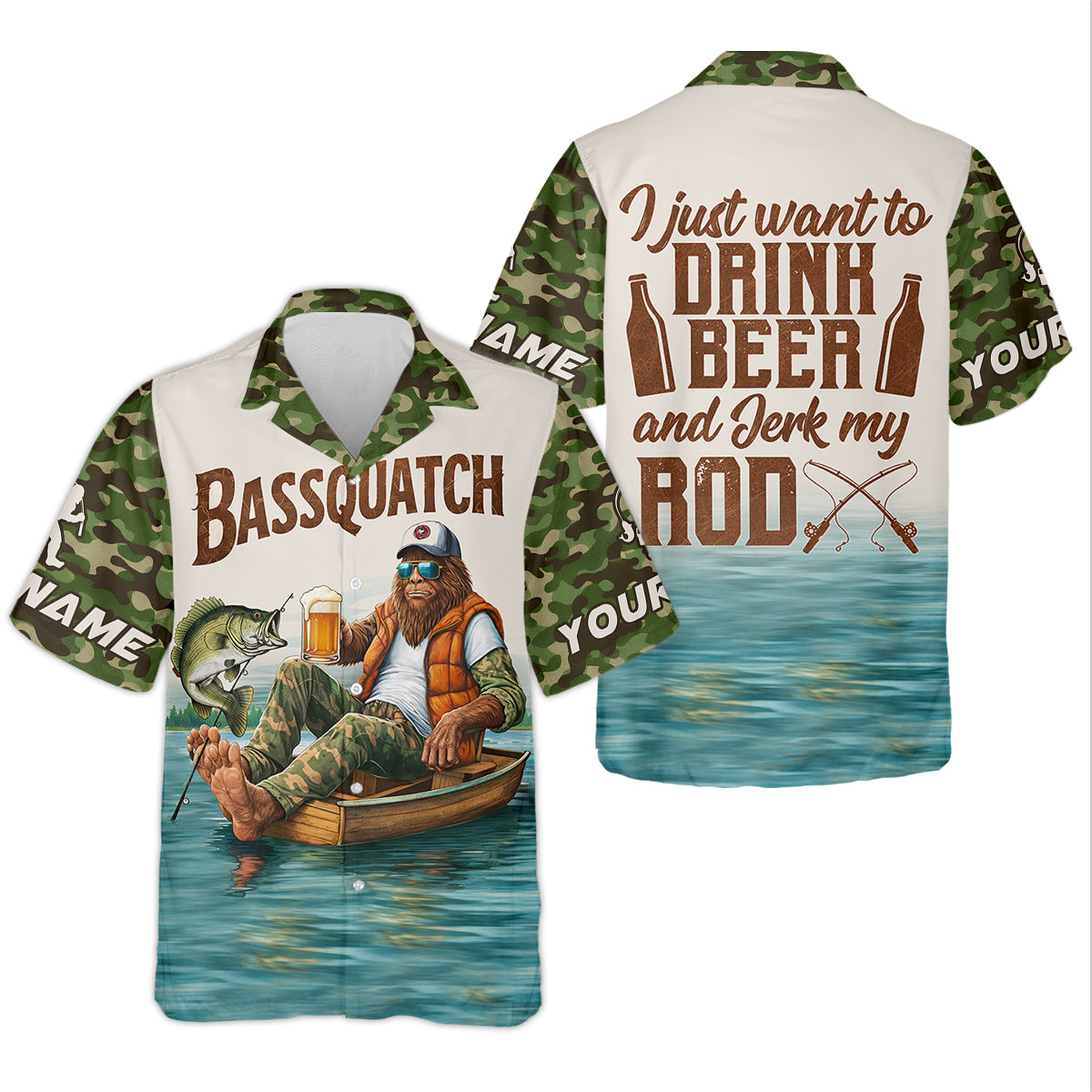 Funny Bigfoot Fishing UPF Shirt, Personalized Fishing Shirt for Men