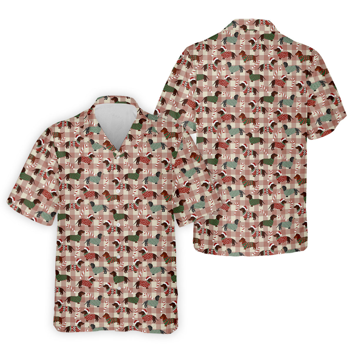 Christmas Dachshund Pink Checkered Golf Tops For Men, Christmas Golf Shirt, Polo Shirts For Men