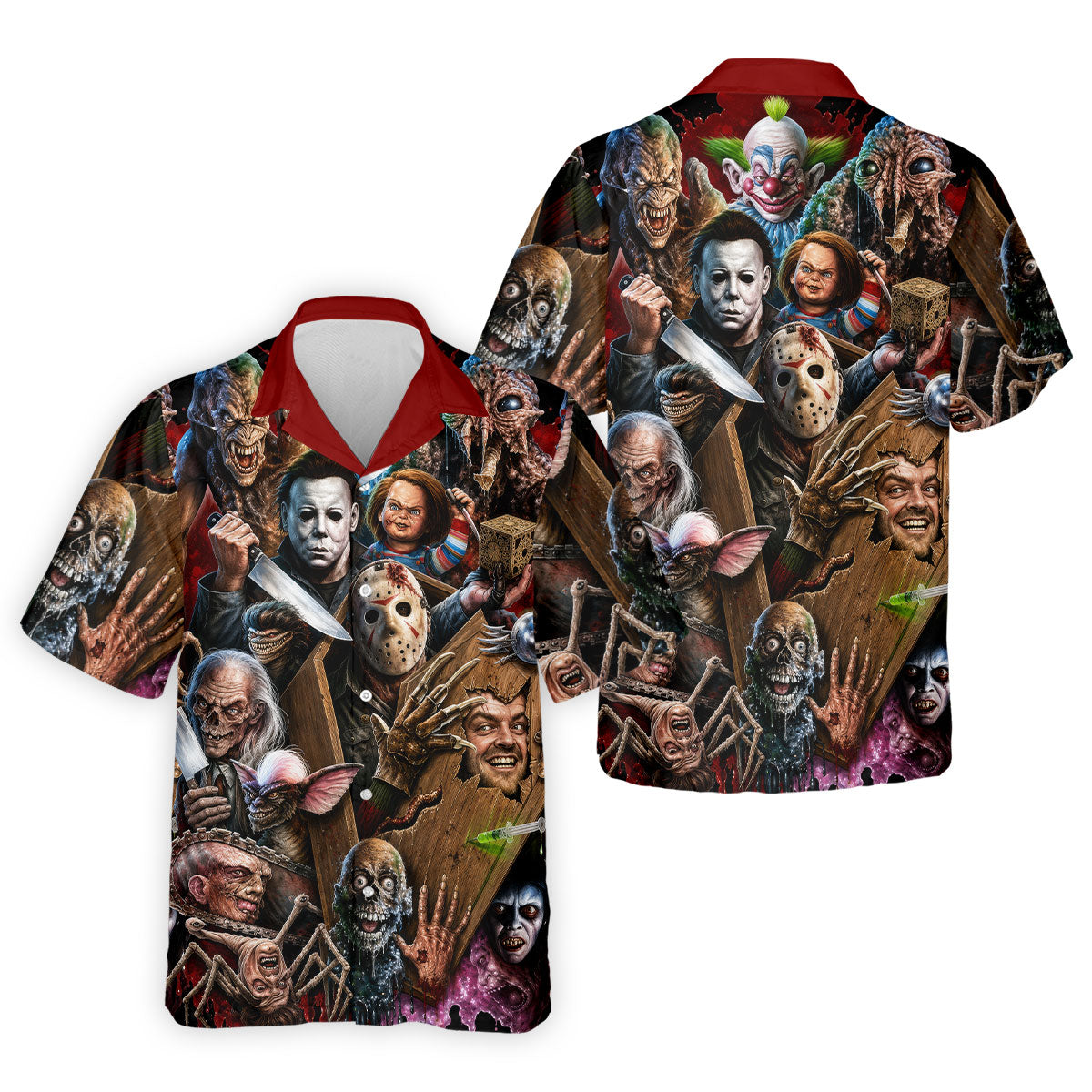 Classic Horror Character Halloween Golf Shirt, Mens Golf Apparel, Hawaiian Golf Shirt