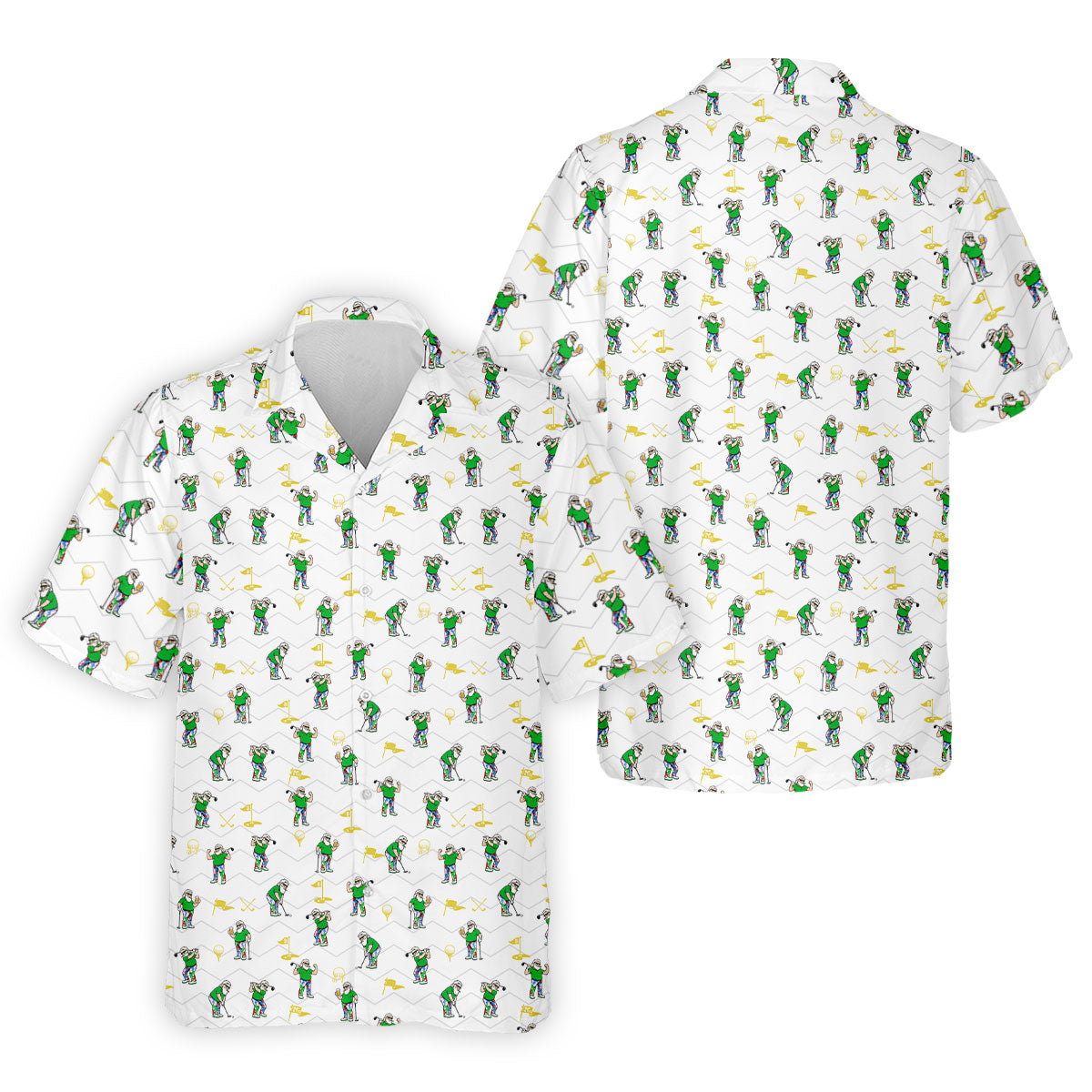 Funny Bearded Golfer Cartoon Pattern Polo Shirt, Mens Golf Polo, Polo Shirts For Men