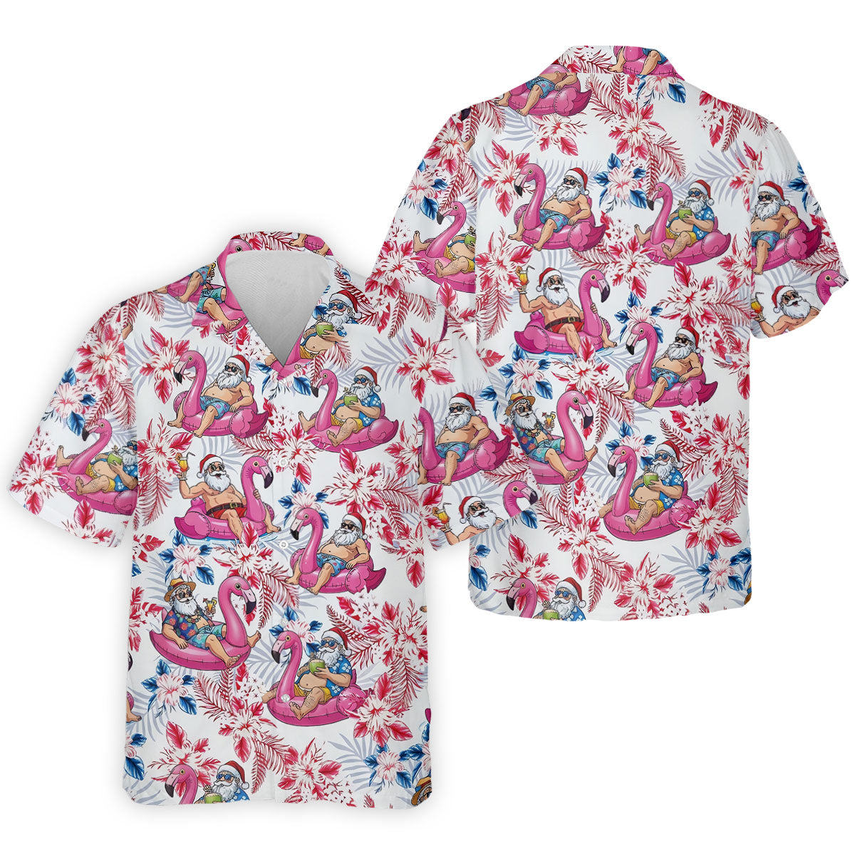 Funny Tropical Santa Flamingo Christmas Polo Shirt, Mens Golf Polo, Hawaiian Golf Shirt
