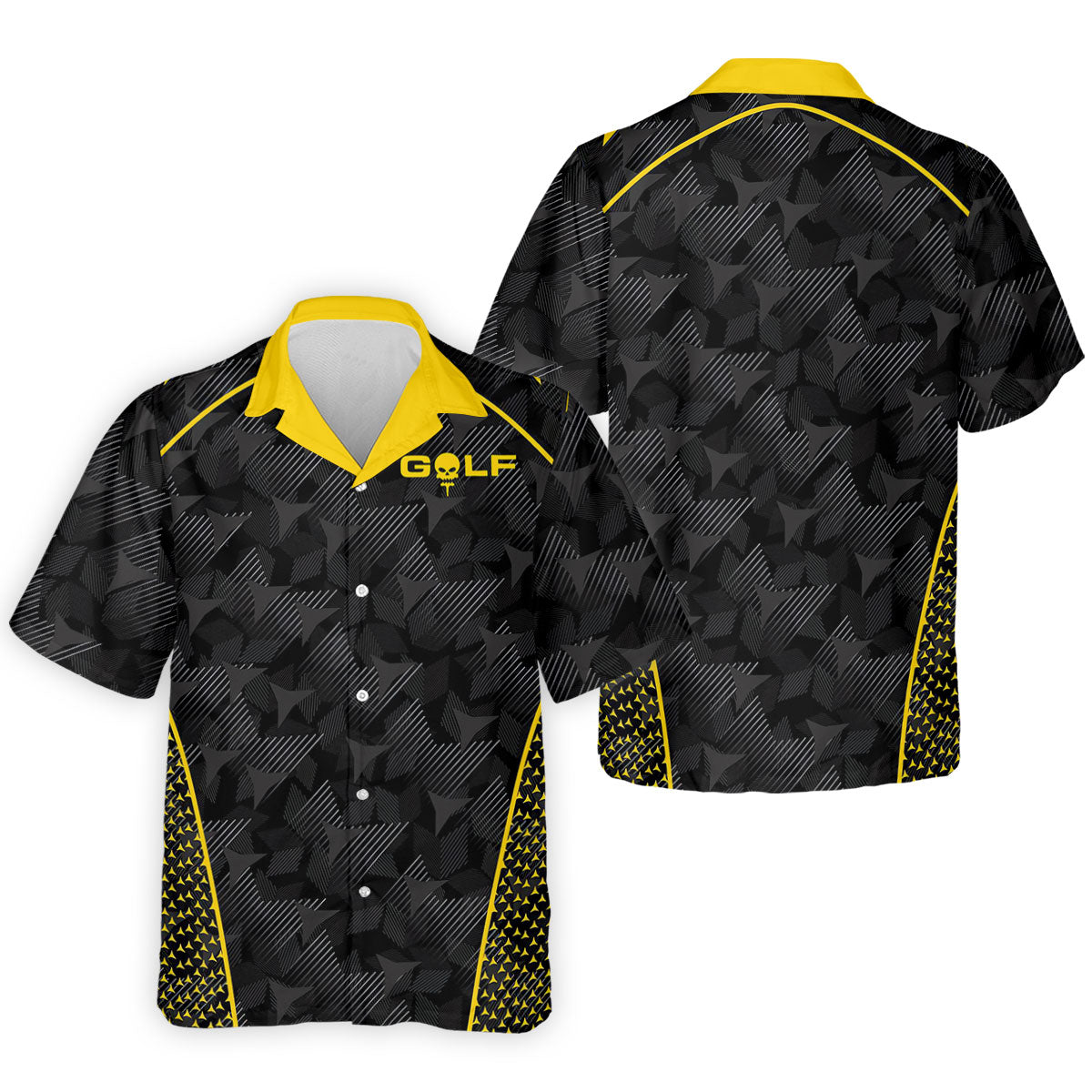 Abstract Triangle Black Yellow Golf Tops For Men, Father's Day Golf Gift, Polo Shirts For Men