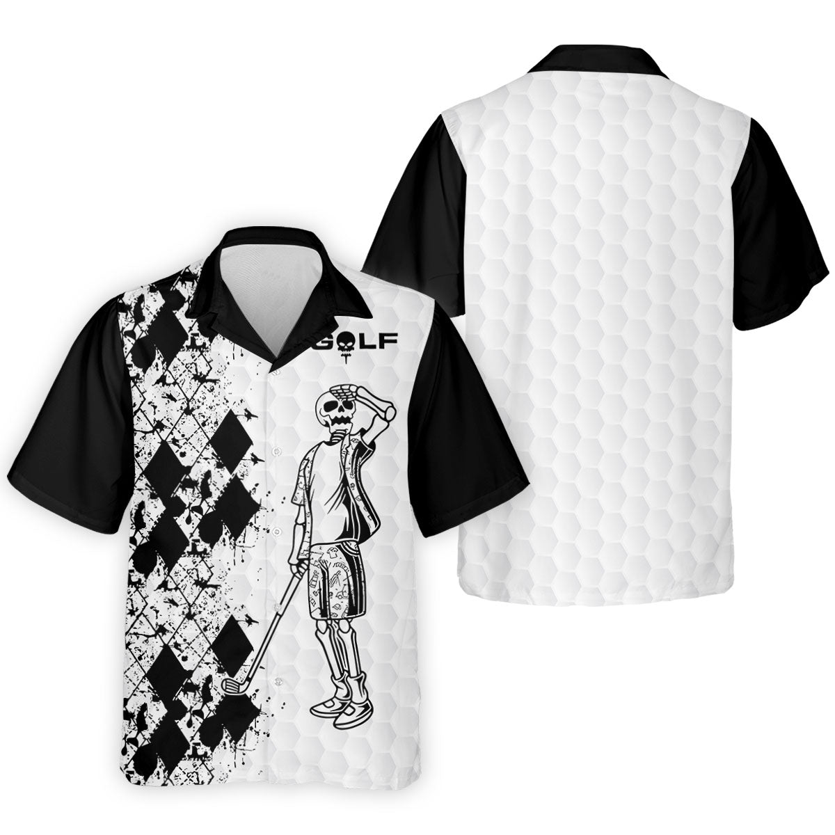 Golf Skeleton Splatter Effect Argyle Pattern Golf Tops For Men, Father's Day Golf Gift