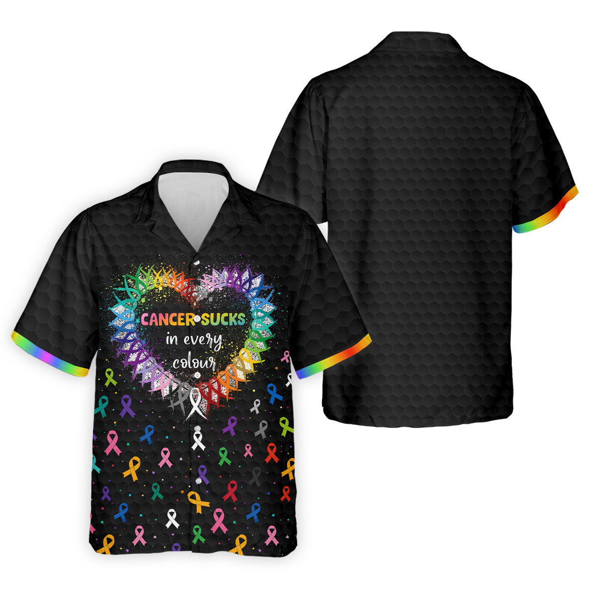 Cancer Sucks In Every Colour Awareness Ribbon Golf Polo Shirt, Mens Golf Apparel