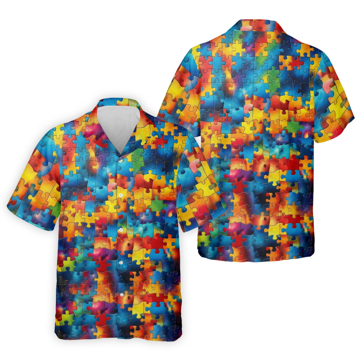 Autism Awareness Rainbow Gradient Puzzle Pattern Golf Tops For Men, Men's Golf Shirt, Polo ShirtFor Men