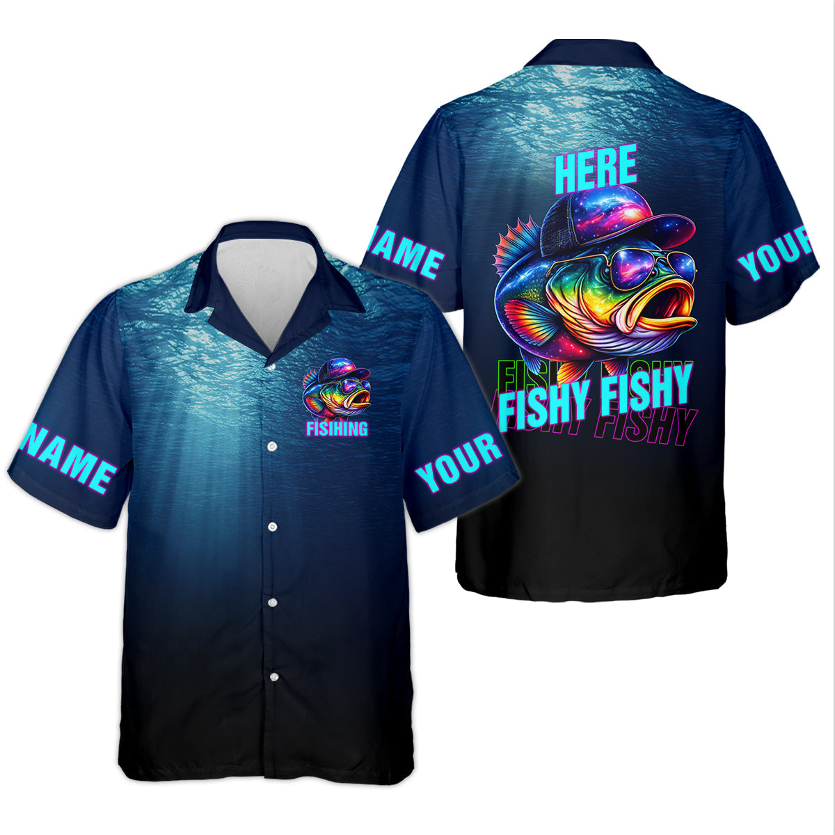 Here Fishy Fishy Fishy, Personalized Fishing Shirt, Fishing UPF Shirts, Funny Fisherman Gift