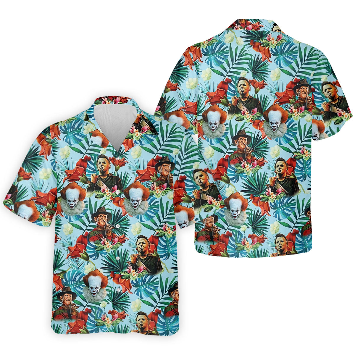 Tropical Horror Character Hawaiian Golf Shirt, Mens Golf Polo, Halloween Golf Shirt