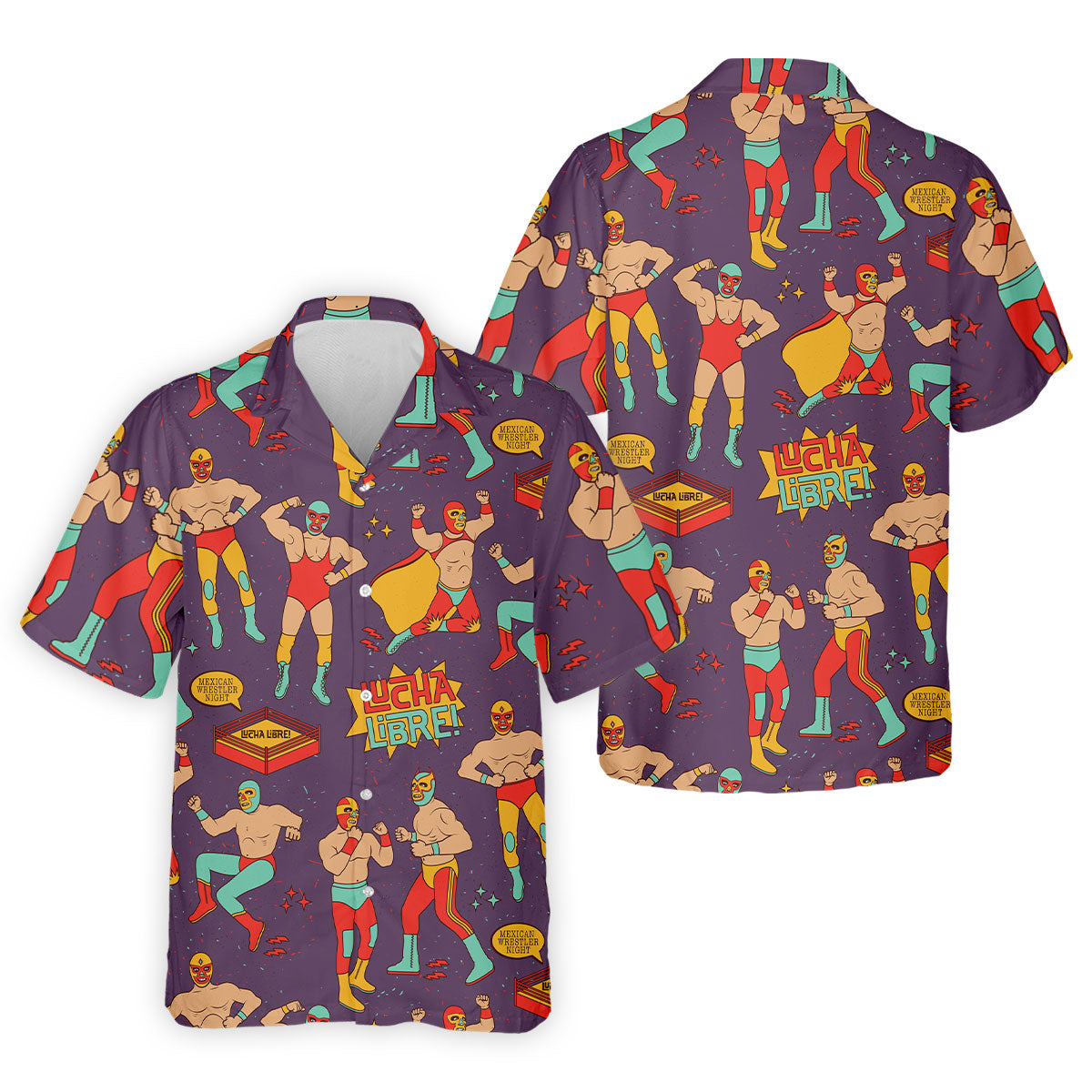 Purple Lucha Libre Mexican Wrestler Pattern Golf Shirt, Men's Golf Shirt, Mens Polo Shirts