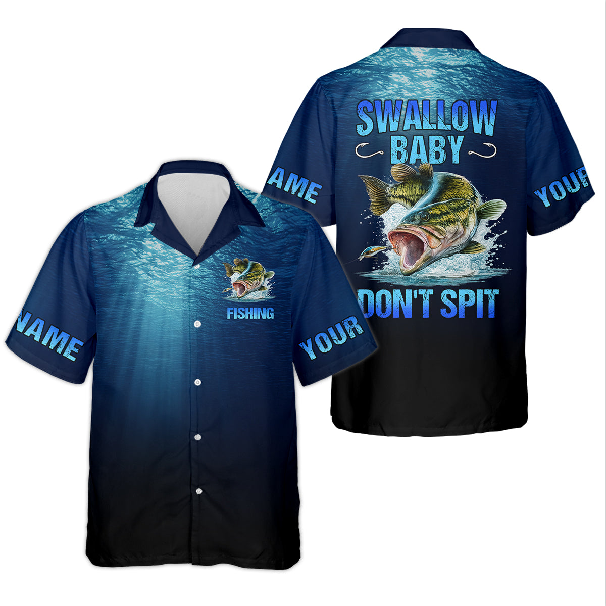 Swallow Baby, Don't Spit, Personalized Fishing Shirt, Funny Bass, Fishing UPF Shirts, Funny Fisherman Gift