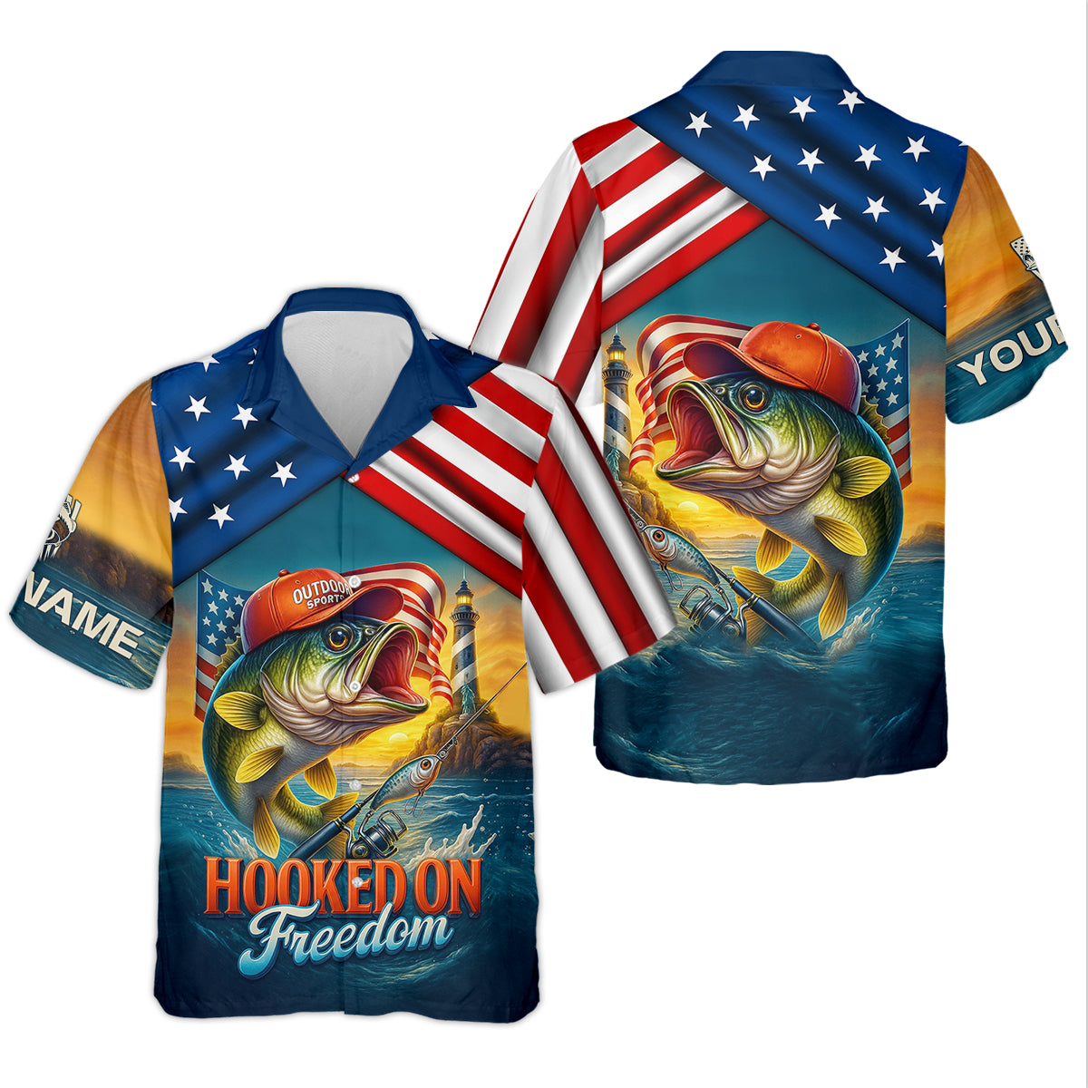 Hooked On Freedom Patriotic Fishing Shirt, Largemouth Bass Fishing SPF Shirt For Men, Men's Fishing Shirt