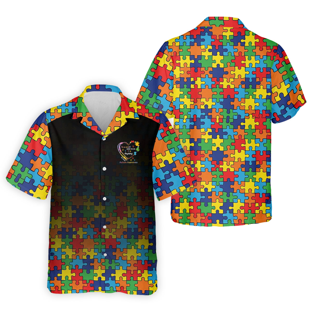In A World Where You Can Be Anything Be Kind Autism Awareness Puzzle Pattern Black Fade Men's Golf Shirt