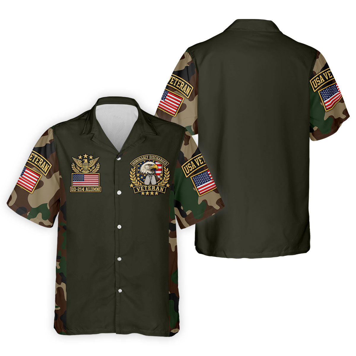 DD-214 Eagle Badge Olive Camo Polo Shirt, Men Golf Apparel, Veterans Day Golf Shirt