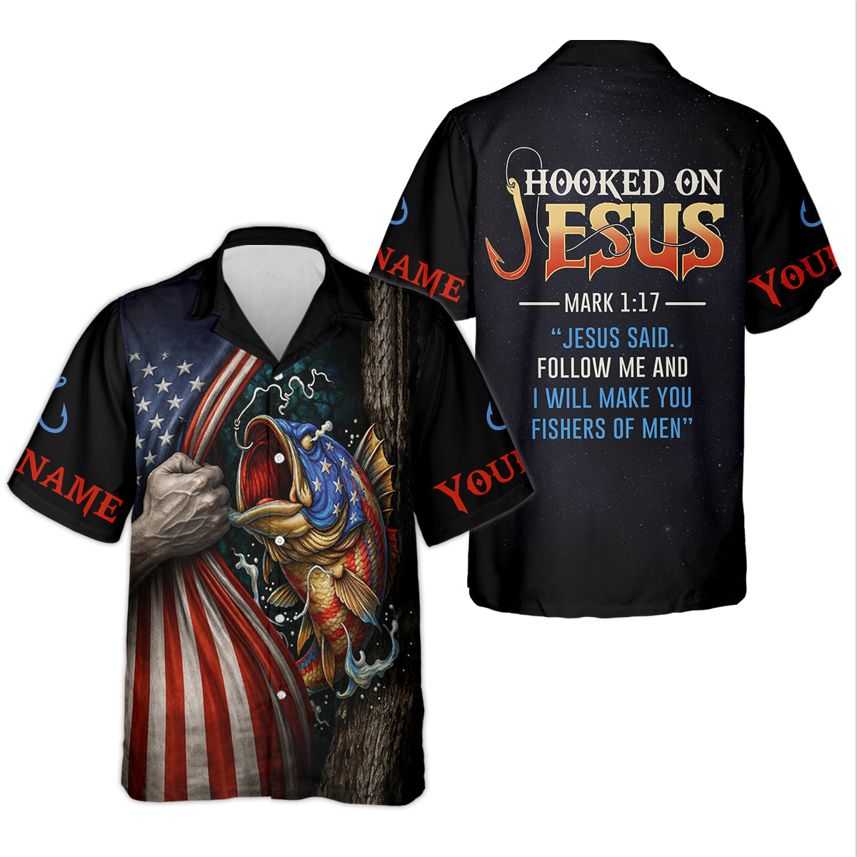 Hooked On Jesus Shirt, Personalized Christian Fishing Shirt, Mark 1:17 Fisher Of Men, Fishing UPF Shirts