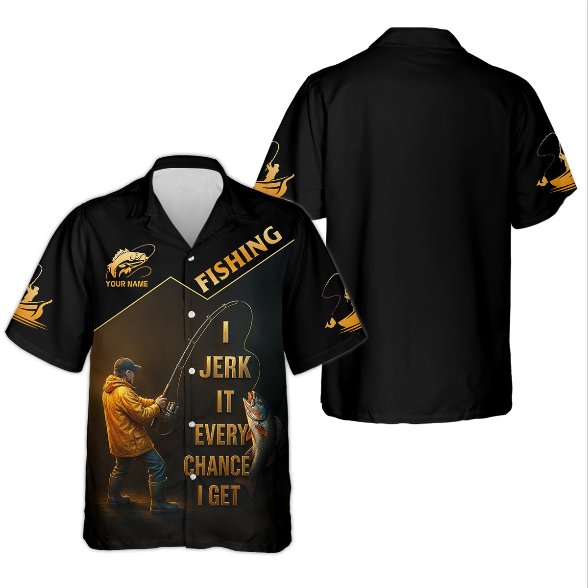 Funny Fishing T-Shirt I Jerk It Every Chance I Get Custom Name UPF Shirts, Men's Fishing Shirt