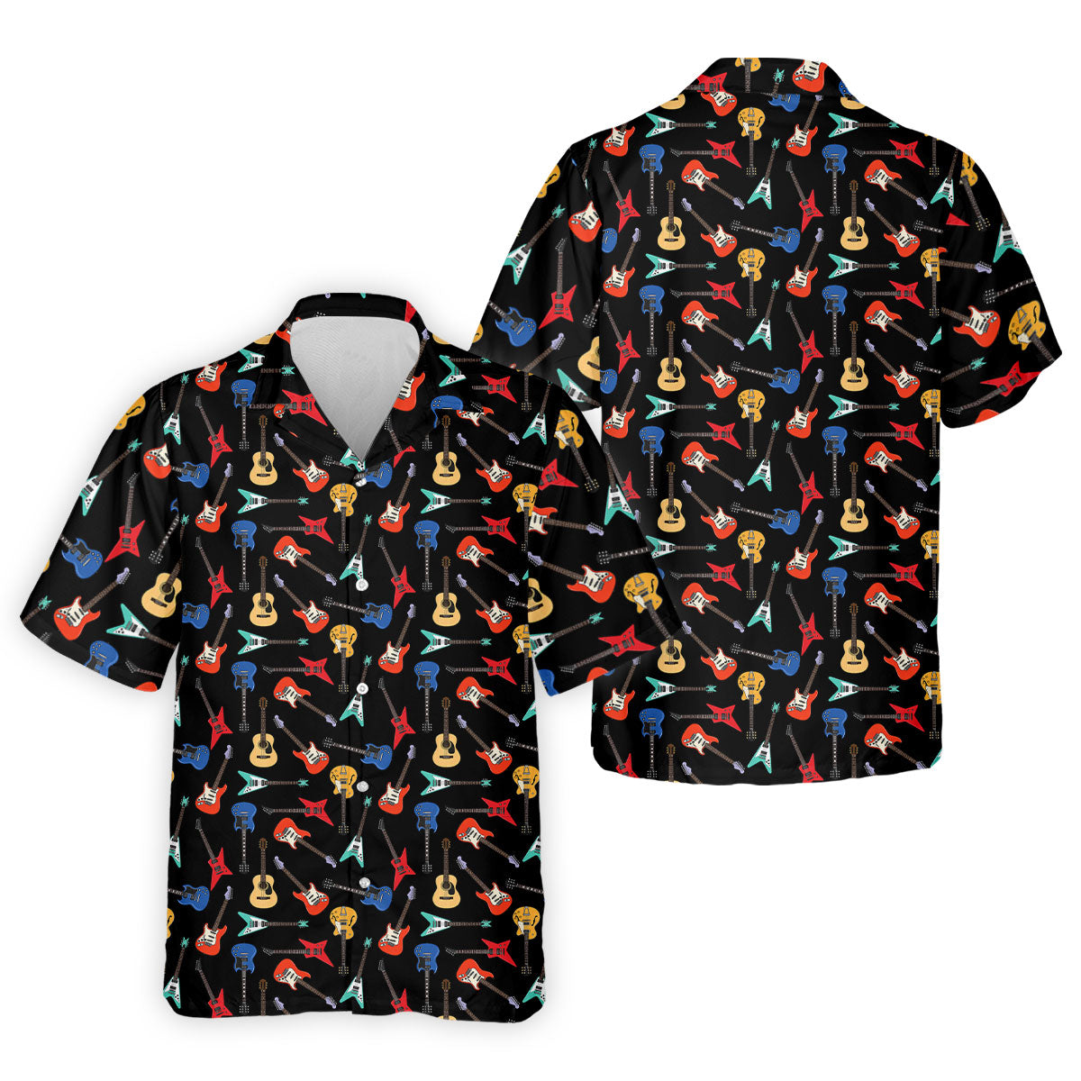 Electric Guitar Pattern Black Golf Shirt, Men's Golf Shirt, Mens Polo Shirts, Golf Polo Shirts For Men