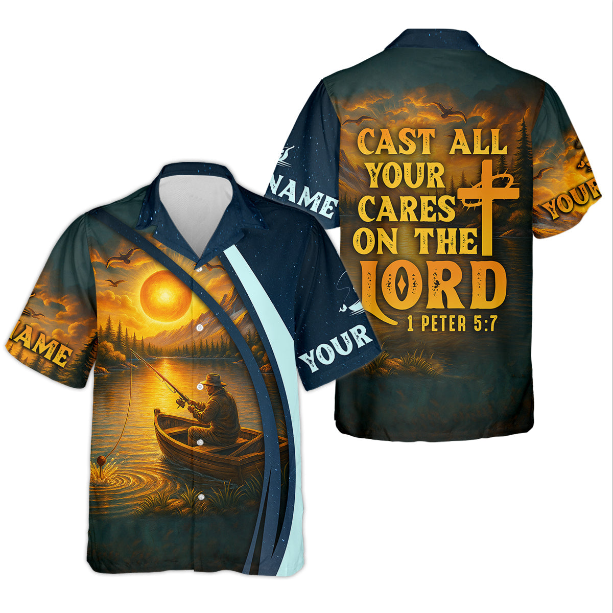 Cast All Your Cares On The Lord Christian Fishing SPF Shirt For Men, Fisherman Gift, Men's Fishing Shirt