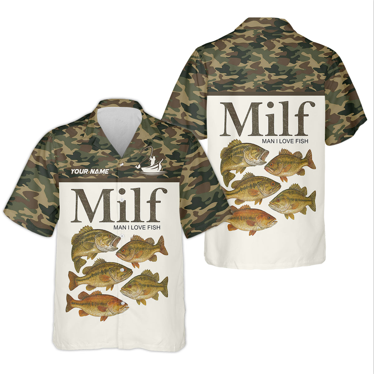 MILF Man I Love Fish Funny Fishing Shirt, Camo Fishing UPF Shirts, Fishing Shirts For Men