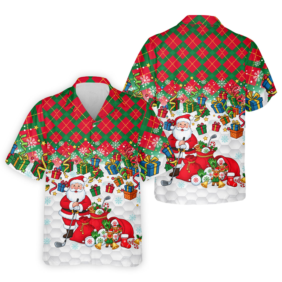 Christmas Santa Golfer and Gifts Polo Shirt, Printed Golf Shirts, Mens Golf Polo