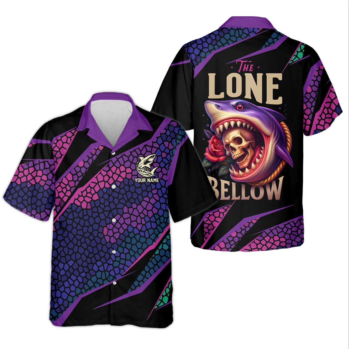 Shark Fishing SPF Shirt, The Lone Below Shark And Skull Purple Fishing Shirt, Female Fishing Shirts