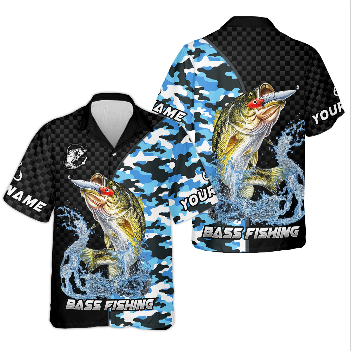 Bass Fishing Camo UPF Shirt, Largemouth Bass Fishing Shirt, Personalized Fishing Shirts For Men