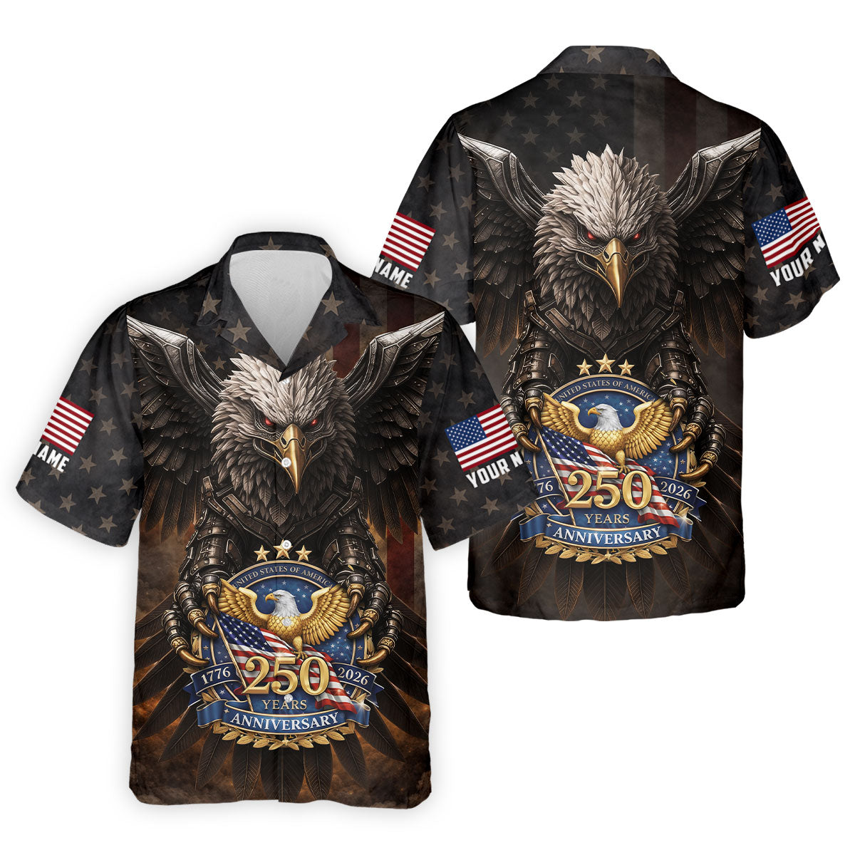 250 Years Fierce Eagle American Flag Retro Golf Shirt, Patriotic 4th Of July Golf Shirts For Men
